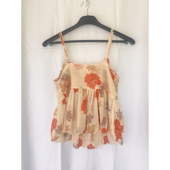 Free People Melbourne Ruffle Ribbed Tank Frilly Floral Tiered Fairy Size Medium - Picture 6 of 8